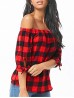 Off The Shoulder Buffalo Plaid Printed Fashion Top (SM, LXL) 